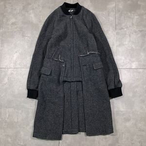 希少　COMME des GARCONS PLUS コムデギャルソンオムプリュス　AD2013 川久保玲　縮絨 断ち切り ドッキング　ロングコート ブルゾン