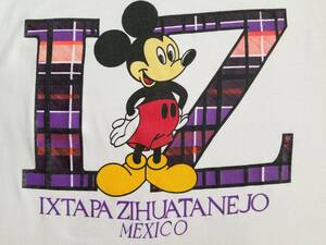 UNKNOWN 90s 80s ビンテージ オリジナル 裾 シングルステッチ ブート Mickey ミッキー MEXICO スーベニア 大判 デカ プリント Tシャツ XL