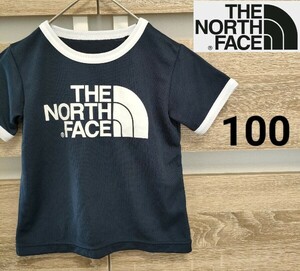 THE NORTH FACE （ザ ノース フェイス） ロゴデザインTシャツ 100 ネイビー 美品（Jy11）■ネコポス発送！