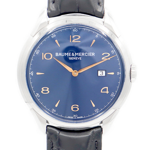 電池交換済 BAUME＆MERCIER ボーム&メルシェ クリフトン M0A10420 デイト 50m防水 ブルー SS ステンレス メンズ クォーツ