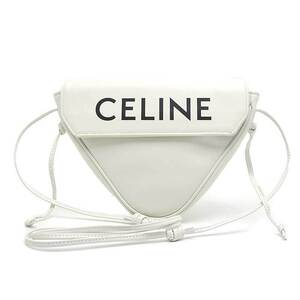 セリーヌ CELINE トライアングルバッグ レザー ホワイト 白 ロゴプリント ショルダーバッグ