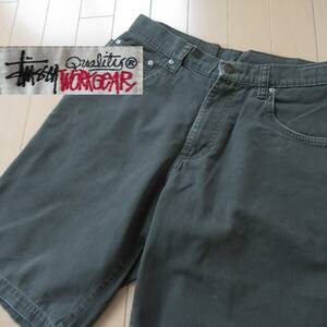 ★即決送込★USA製 80s STUSSY コットンツイルショーツ oldstussy old オールドステューシー w34 l m カーキ workgear