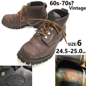 60s-70s?Vintage★montagna vibram 3段表記★Z469/超重厚本革/トレッキングブーツ【6/24.5-25.0/茶】ワーク/ミリタリー/shoes◆pWB105-9