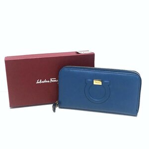 ●【新品箱付き】Salvatore Ferragamo フェラガモ 長財布/am-A-203-5336-4.9/レザー/ガンチーニ/ブルー/ラウンドジップ/おしゃれ/綺麗/高級