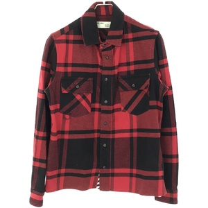 OFF-WHITE オフホワイト STENCIL FLANNEL SHIRT チェック柄フランネルシャツ レッド×ブラック XS OMGA060R19C08015 ITUNUBNLNFKG