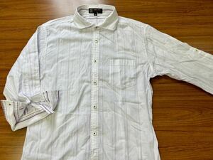 美品 MICHEL KLEIN homme ミッシェルクランオム ストライプ シャドー柄 七分袖 シャツ 46(M) メンズ おしゃれ 人気