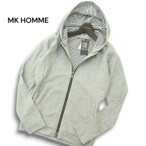 【新品 未使用】 MK HOMME ミッシェルクラン オム 2WAY!! フード着脱可★ ボーダー使い ジップ パーカー Sz.46　メンズ 灰　A4T08859_8#O