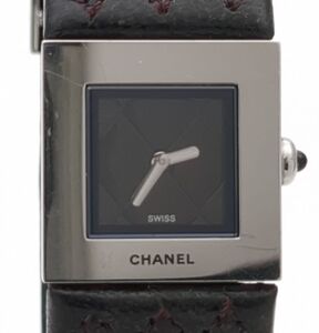 OH済　シャネル　マトラッセ　Q.D.53428　クォーツ　純正レザーベルト　黒文字盤　レディース　腕時計　CHANEL　◆3111/藤枝インター店