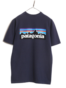 19年製 パタゴニア 両面 プリント 半袖 Tシャツ メンズ S / 古着 Patagonia アウトドア フィッツロイ P6 ボックスロゴ バックプリント 紺