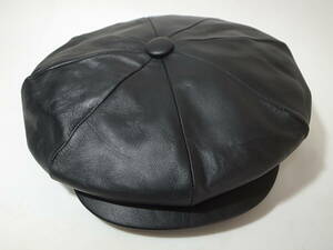 【送料無料 即決】New York HatニューヨークハットNewYorkHat USA製Lambskin Big Apple本革製レザー素材 大ぶりキャスケット新品ブラック黒