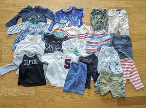 【送料無料・20点セット】男の子　サイズ80〜90中心　服　まとめ売り　大量　Tシャツ　ズボン　幼稚園　保育園　半袖　子供服