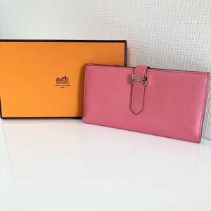 HERMES エルメス ベアンスフレ ピンク ローズ 長財布 X刻 シルバー金具