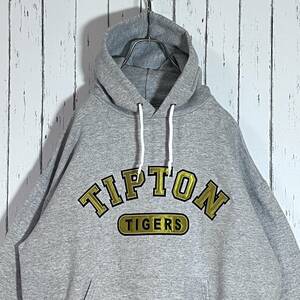 90s 00s ヘインズ Hanes TIPTON TIGERS カレッジ ワッペン刺繍ロゴ ヘビーウェイト 裏起毛 スウェットパーカー L 霜降りグレー 20202766