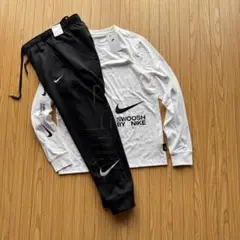 ロンT SWOOSH NIKE スウッシュ ホワイト ブラック ジョガーパンツS