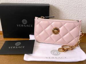 未使用品 イタリア製 VERSACE ヴェルサーチ メデューサ レザー キルティング コインケース 小銭入れ カード入れ キーホルダー ピンク 本革