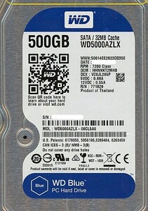 【中古】Western Digital製HDD WD5000AZLX 500GB SATA600 3000～4000時間以内 [管理:1050010411]