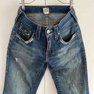 90s y2k TRUE RELIGION トゥルーレリジョン USA製 JOEY ブーツカットジーンズ デニムパンツ w30 ユーズド加工 フレア 古着