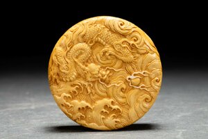 【善古堂】某有名オークション買入 江戸～明治時代物 特種白材 雲龍紋茶合 共箱 豪華芯料使用 骨董品 古美術0525-35S7