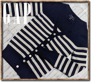 ☆GAP　ギャップ　カシミヤ100%ボーダーニットカーディガン　紺×白☆