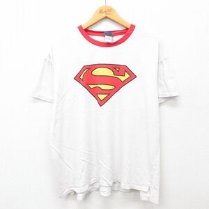 XL/古着 半袖 ビンテージ Tシャツ メンズ 00s DCコミックス スーパーマン コットン クルーネック 白 ホワイト 24jun17 中古