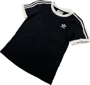 adidas ☆ キッズ 160 スリーライン トレフォイル 半袖 Tシャツ ブラック スポーツ 外遊び◎ アウトドア キャンプ 人気 アディダス■DK184