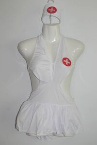 ◆コスプレ衣装　ナース　ホワイト　F　未使用品　611-01