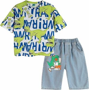 【120】カートゥーン 恐竜 キッズ 男の子 半袖 Tシャツ＋パンツ セットアップ