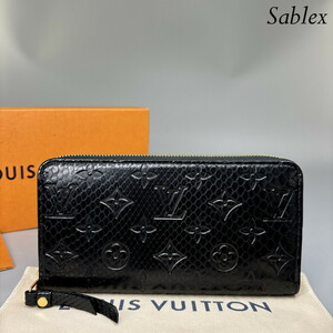 1円【新品未使用】LOUIS VUITTON ルイヴィトン エキゾチック モノグラム N91447 長財布 パイソン レザー ブラック ジッピーウォレット