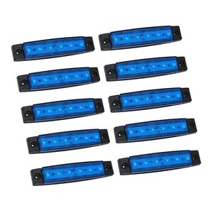 24V LED 6発 サイドマーカー 青 ブルー 10個 フラット 角型 9mm 薄型マーカー トラック 車高灯 車幅灯 路肩灯 ワークライト デイライト