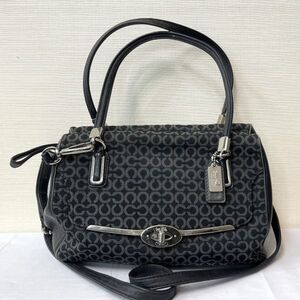 AS0106-02 COACHコーチ 25215 キャンバス×レザー 2WAY ショルダーハンドバッグ ブラック黒系 同梱まとめて取引不可/単品取引のみ