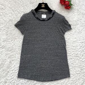 ［美品］シャネル　CHANEL　ココマーク　ネックトリミングトップス Tシャツ　グレー