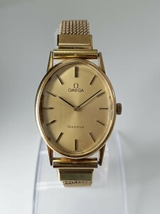 オメガ OMEGA ジュネーブ 手巻き腕時計 OMEGA ELMITEX 収縮バンド ヴィンテージ レディース ゴールド文字盤 Geneve