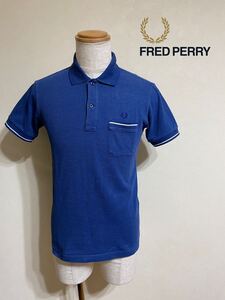 【良品】 FRED PERRY フレッドペリー 鹿の子 ポロシャツ ポケット付き ブルー トップス サイズM 半袖 青 ヒットユニオン 日本製 F1476