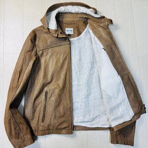 美品/50 XL相当★アルマーニ/ARMANI COLLEZIONI 部分メッシュ 羊革 ラムレザー パーカー フーデットジャケット ブルゾン メンズ ベージュ