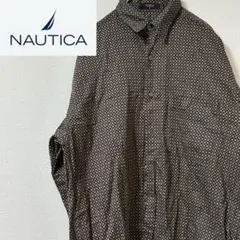 ノーティカ　NAUTICA　総柄　チェックシャツ　ブラウン　茶色