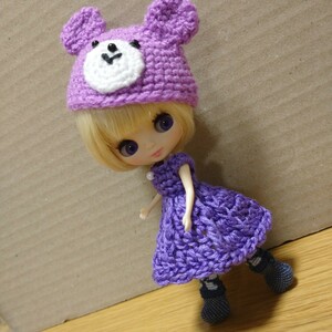 petite blythe 洋服 ワンピース 帽子 セット くま耳 ベア テディベア くま帽 動物 プチブライス コレクション toy fashion collection 