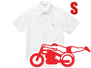 WORK SHIRT S/S スピードアディクト WHITE S/半袖シャツワークシャツハーレーチョッパーバイクヴィンテージアメカジ古着刺繍ワンポイント