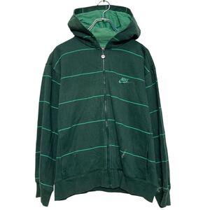 NIKE プリント スウェット パーカー ナイキ キッズ L グリーン ボーダー フルジップ 古着卸 アメリカ仕入 a609-6577