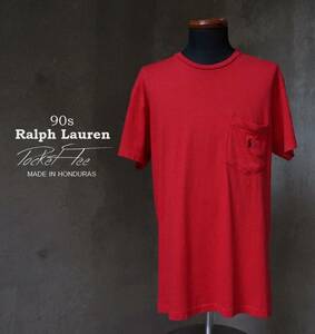 90s Ralph Lauren ワンポイント ポニーロゴ 赤 レッド 半袖 ポケット Tシャツ ポケT M