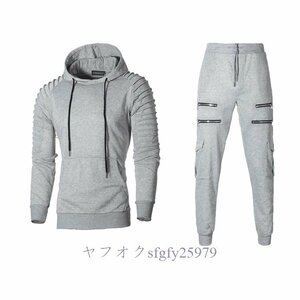 A373I☆新品人気 M~3XL ンズジャージ　セットアップ 上下セット スウェット パーカー トレーナー トレーニングウェア 迷彩柄E