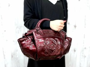 極美品 LOEWE ロエベ ナッパアイレ アナグラム ハンドバッグ バッグ パテントレザー×レザー ボルドー 78207