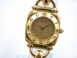 355485/②【1円スタート】GUCCI グッチ 稼動品 6300L ゴールド文字盤 ピンクベルト レディース 時計 クオーツ ケース22mm