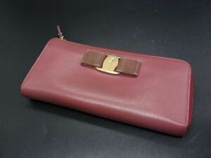 Salvatore Ferragamo フェラガモ ヴァラリボン レザー L字ファスナー 長財布 ウォレット 札入れ 小銭入れ ピンク系 DG7093