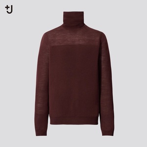 【新品・L/XL・ブラウン】ユニクロ×ジル・サンダー +J　エクストラファインメリノタートルネックセーター ウール100%　透かし編み　茶色