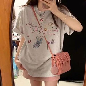 半袖Tシャツ 韓国風レディース服 トップス おしゃれ 綺麗め L ブラック