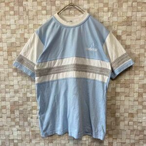 古着 adidas アディダス ワンポイント刺繍Tシャツ 水色 ライトブルー