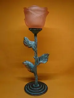 バラ型　ガラス　銅製　燭台　置物　インテリア　工芸品　美術品　A2535