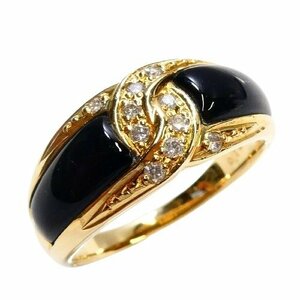 J◇K18 オニキス & ダイヤ 0.1ct リング 11.5号 イエローゴールド 18金 指輪 新品仕上済 onyx diamond yellow gold ring 【ネコポスOK】