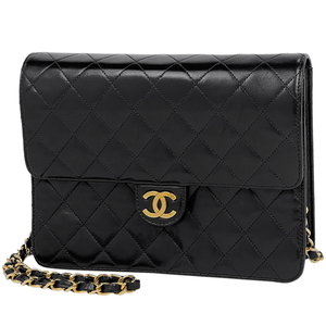 シャネル CHANEL マトラッセ シングルフラップ チェーン ショルダーバッグ ココマーク レザー ブラック A03569 レディース 中古