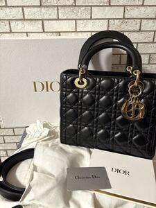 Dior ディオール ChristianDior レディディオール LadyDior ミディアム ラムスキン バッグ ブラック